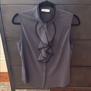 Calvin Klein Gray Sleeveless Ruffle Blouse